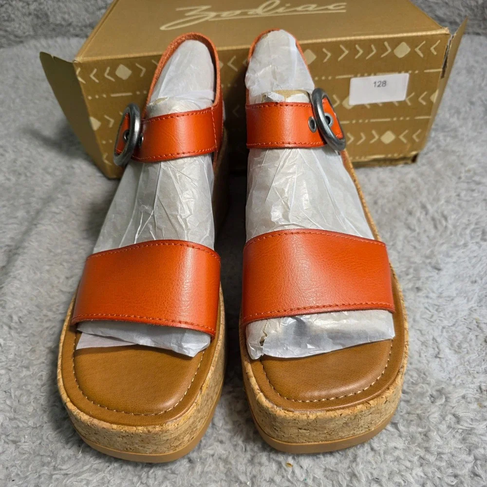 Zodiac Glory Rust‎ Orange Cork Platform Wedge Sandals Womens 11 M NEW